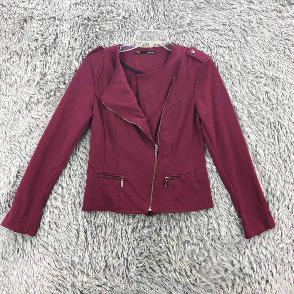 Maurices Jacket Womens Medium Moto Zipper Purple Pockets Zipper Sleeves
